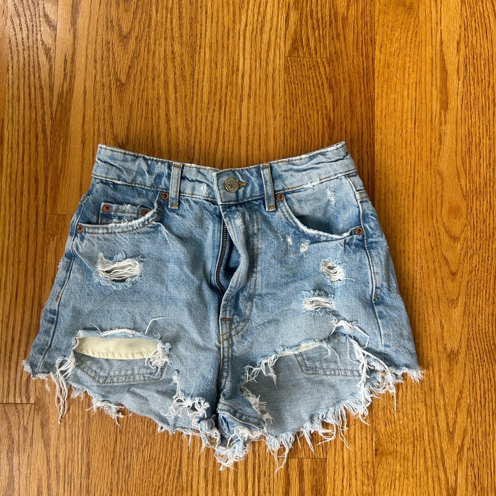 Zara Blue Jean Shorts High-Waisted Distressed